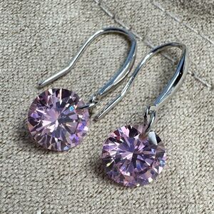Round Crystal Pink dangle pierced earrings sterling silver